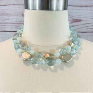 Blue and silver beaded necklace double strand
